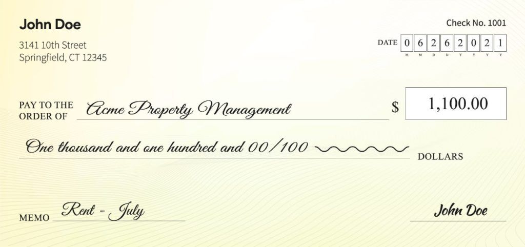 An example rent check.